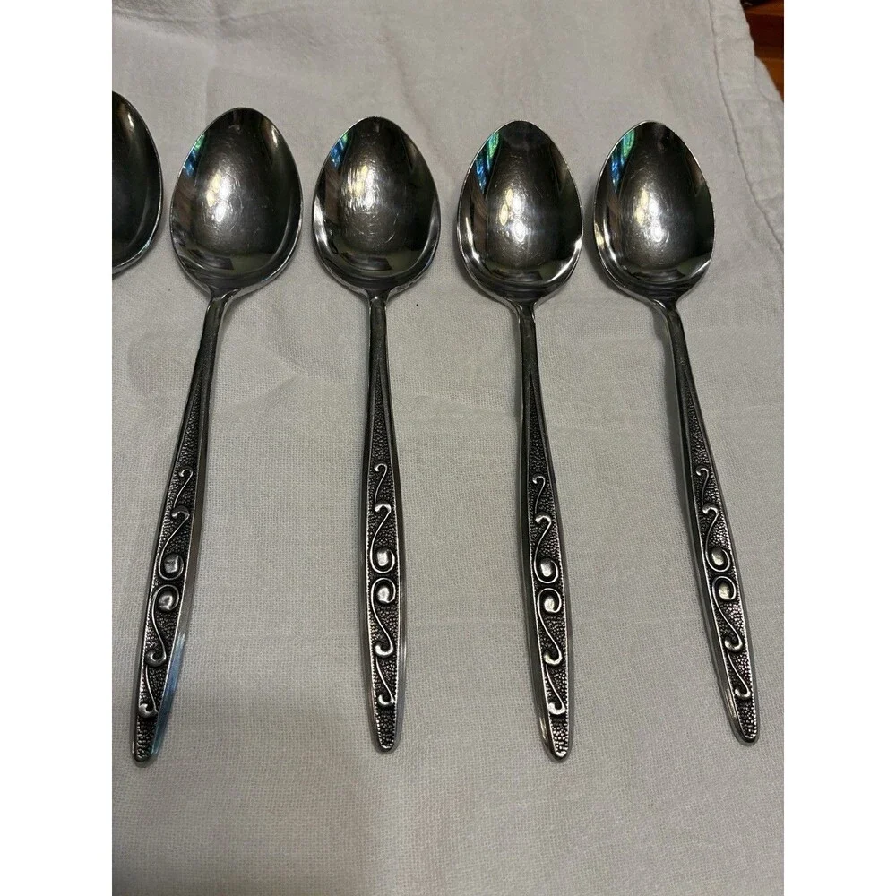 HF Hanford Forge RUTGERS Stainless Flatware  TEASPOONS Lot Of 8 Japan MCM